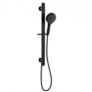 Kara Matte Black Round Hand Shower On Rail With Water Inlet